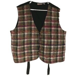 Forelli Vest Womens 22/24 Multicolor Plaid Silk Blend Tweed Toggle Front Lined